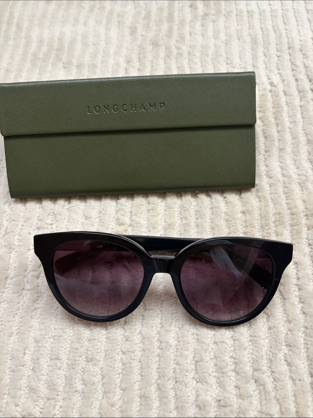 Longchamp Black Cat-Eye Sunglasses with Purple Tint Lenses